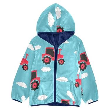 Imagem de KLL Jaqueta de lã azul trator vermelho bebê bebê bebê roupa exterior azul marinho jaqueta de lã com zíper 3T, Trator vermelho azul, 5 Anos
