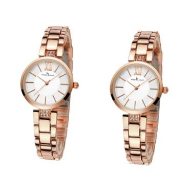 Imagem de TENDYCOCO 2 peças relógio feminino ouro rosa relógios automático relógio acessível pulseira relógio de pulso para mulheres relógio à prova d'água Reloj homens e mulheres liga de titânio relógio
