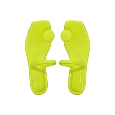 Imagem de SweatyRocks Sandálias femininas de couro PU aberto com bico quadrado e decoração redonda sandálias planas ao ar livre, Mostarda amarela, 35