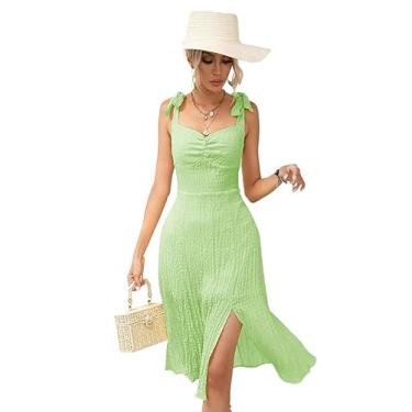 Imagem de Camisa Feminina Tie Shoulder Ruched Split Thigh Cami Dress (Color : Green, Size : CH)