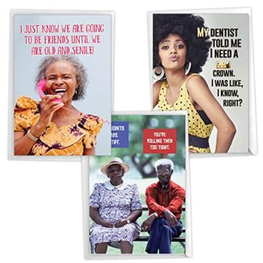 Imagem de NobleWorks Pacote sortido de 3 cartões comemorativos de aniversário histéricos com envelopes (3 modelos, 1 cada) Sassy Sistas VC8137BDG-C1x3-ET