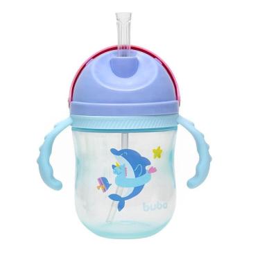 Imagem de Copo Infantil Canudo Tampa E Alça Baleia 240Ml 16941 Buba