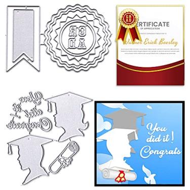 Imagem de Estivaux Cortes de matriz de palavras de formatura para fazer cartões, molde de corte de medalha de graduação, certificado de graduação, estêncis, molde de gravação para scrapbook, cartões, álbuns, artesanato, suprimentos