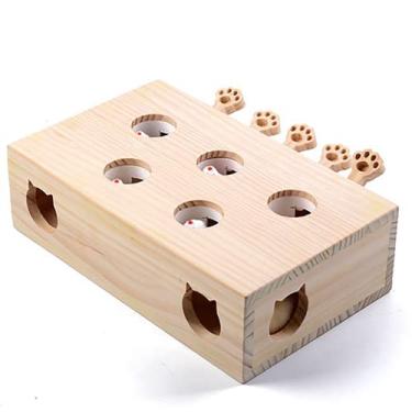 Imagem de FOOPOMARY Brinquedo para gatos Whac-A-Mole (feito de madeira (5 toupeiras))
