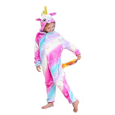 Imagem de UDERUI Pijama infantil de unicórnio macacão peça única cosplay fantasia animal pijama meninas e meninos, Coração galáctico, 8 Anos
