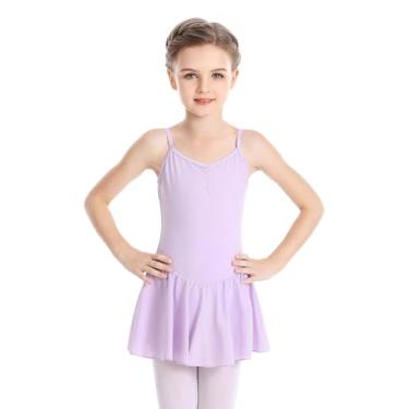 Imagem de Phoeswan Collant de balé para meninas, roupa de dança com saia, vestido de balé bailarina para meninas pequenas/júnior, Camiseta roxa clara, 5-6 Anos