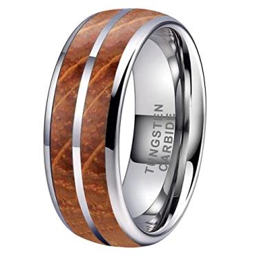 Imagem de TUTISS Anéis de tungstênio prata/preto/bronze de 8 mm para homens e mulheres, alianças de casamento, barril duplo de uísque, madeira de carvalho embutida, abobadada, polida, brilhante, ajuste confortável, Metal não precioso, Sem pedra preciosa
