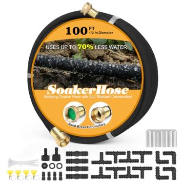 Imagem de Mangueira de imersão de 30 m para camas de jardim, interface de latão sólido, Irrigação, economiza 70% de água, borracha resistente, diâmetro de 1,27 cm, ótima para jardins, canteiros de flores, acessórios que contêm várias conexões