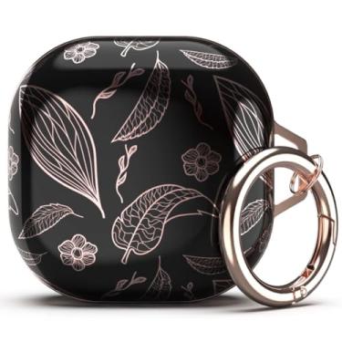 Imagem de TATOFY Capa para Galaxy Buds, Pro, Live, capa rígida com mosquetão, suporta carregamento sem fio (preto e dourado)