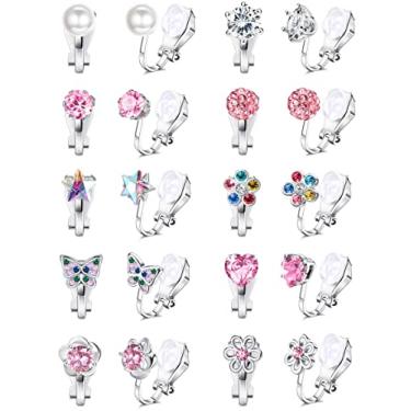 Imagem de YADOCA 10 pares de brincos de pressão para mulheres meninas linda borboleta flor pérola CZ coração estrela clip-on brincos multicoloridos não perfurados conjunto de brincos, Metal, Zircônia cúbica
