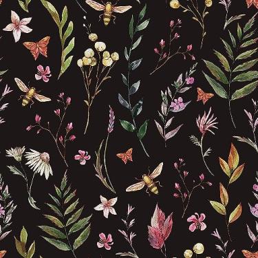 Imagem de Papel de parede Boho Aquarela Peel and Stick Papel de Parede Planta/Flor/Borboleta/Abelha Papel de Parede Removível Impermeável Vinil Decorativo Floral Papel de Parede Autoadesivo para Sala de Estar Quarto 45 cm X 599 cm