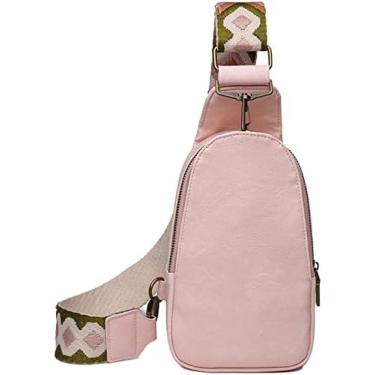 Imagem de Bolsa tiracolo pequena, pochete de couro real, bolsa de peito para mulheres, bolsa de ombro multifuncional para telefone, serve para mulheres, meninas adolescentes ou estudantes, rosa