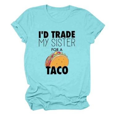 Imagem de Camisetas femininas If I were A Princess I'd Be Taco Belle, manga curta, plus size, gola redonda, estampa floral, camisetas modernas, Z - Camiseta com dizeres engraçados - A-azul celeste, P