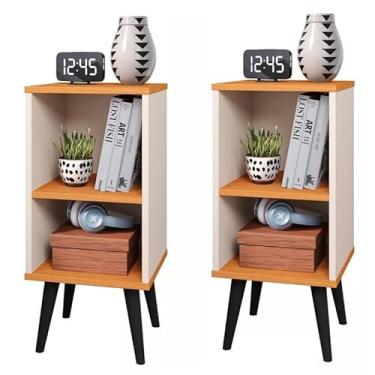 Imagem de Kit com 2 Mesa de Cabeceira Compacta Criado mudo Charme (Off white/Cinamomo)