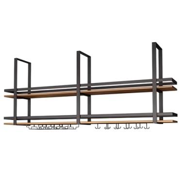 Imagem de Prateleira Estreita Para Exposição De Garrafas De Bebidas, Suporte Para Vinho Suspenso Com Suporte Para Copos, Suportes Para Vinho Para Despensa De Adega(63x31x12in)