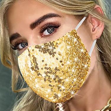 Imagem de Máscara de boca de lantejoulas brilhantes designer de moda capa facial de algodão com glitter com alças ajustáveis para orelha reutilizável baile de máscaras festa boate rave festival lantejoulas
