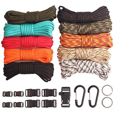 Imagem de GeGeDa Kit de artesanato Paracord, Paracord 550 Combo com 5 tipos de fivelas, 6 metros de cada corda de paracord (conjunto arco-íris claro 60 m) (conjunto C)