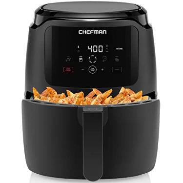 Imagem de Chefman Fritadeira digital a ar, tamanho família grande, predefinições de controle digital de um toque, batatas fritas, frango, carne, peixe, peças antiaderentes que podem ser lavadas na lava-louças, desligamento automático, preto
