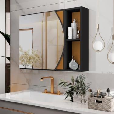 Imagem de Armário De Banheiro Com Espelho Prateleira Carolina Mobishop (Preto Flex)