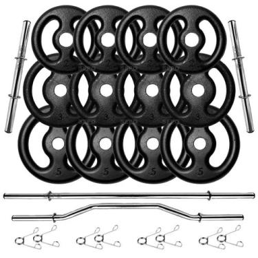 Imagem de Kit de Anilhas Ferro Fundido 40Kg + 02 Barras 40cm + 01 Barra 120cm + 