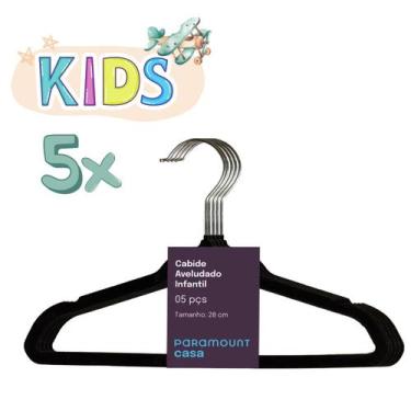 Imagem de Kit Cabide Infantil de Veludo Antideslizantes Ultrafino Preto  - PARAM