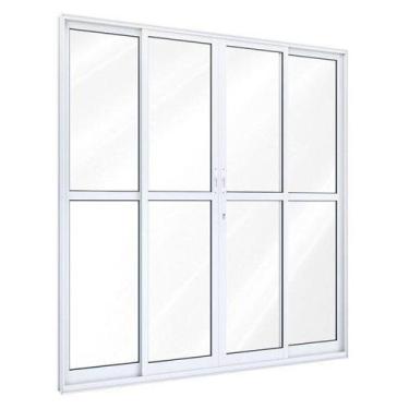 Imagem de Porta de Alumínio de Correr 215x200cm 4 Folha 2 Fixas com Vidro Lucasa