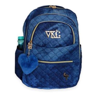 Imagem de Mochila Feminina Jeans Grande + Pompom Reforçada M3992 - Vozz, Poliést