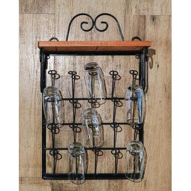 Imagem de Porta copos ferro madeira Preto 20 peças cozinha 65 cm - Shoppingnet