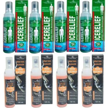 Imagem de Kit 4 Spray Para Massagem Icerelief 120ml + 4 Spray Peixe Elétrico 120