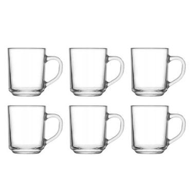 Imagem de Jogo Elegante Com 6 Canecas 250ml Xícaras Transparente De Vidro Lisa P