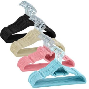 Imagem de Kit 50 Cabides Veludo Roupa Infantil Slim Antiderrapante - Opacote, Az