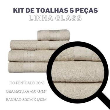 Imagem de Jogo de Banho 5 peças Toalha Banhão 100% Algodão Grossa Detalhe Decora