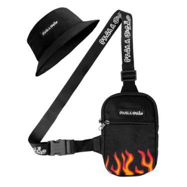 Imagem de Kit Chapeu Bucket Preto + Shoulder Bag Mini Bolsa Lateral Masculina Pe