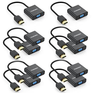 Imagem de FEMORO Adaptador HDMI para VGA, pacote com 10, adaptadores conversor de cabo HDMI VGA macho para fêmea para monitor, PC, laptop, projetor, Ultrabook, placa gráfica Raspberry Pi, Chromebook - Preto