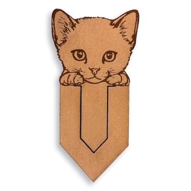 Imagem de Marcador de página de couro genuíno feito à mão Peek a Boo fofo gatinho, presentes exclusivos para leitores, escolha seu design favorito. Marrom (gatinho)
