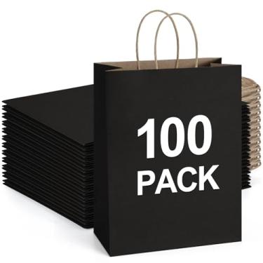 Imagem de BagDream Pacote com 100 sacos de papel pretos 10 x 13 x 13 com alças sacos de compras a granel, sacos de papel reciclado para presentes, mercadorias, varejo, sacolas de presente