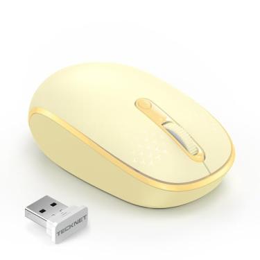 Imagem de TECKNET Mouse sem fio, mouse de computador silencioso de 2,4 G com receptor USB, 4 botões, mouse sem fio portátil para Chromebook, laptop, PC, Mac, 800/1200/1600 DPI - amarelo