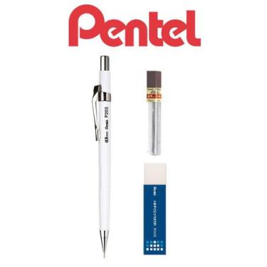 Imagem de Lapiseira Tecnica Pentel 0,3mm P-203 Sharp Branca + Itens