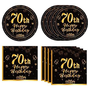 Imagem de KHAIVI 40 Unidades de Decorações de Aniversário de 70 Anos, Conjunto de Talheres de Festa de 70 Anos, Guardanapo de Prato de Papel, Ouro Preto Vintage 1954 Envelhecido Até A Perfeição, Suprimentos de