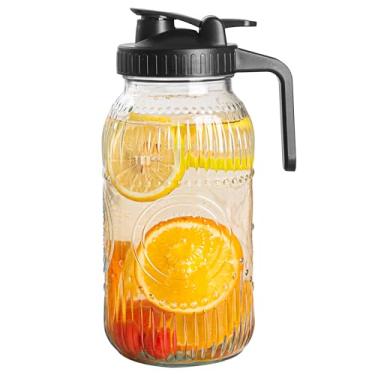 Imagem de Amzcku Jarro Vintage de Meio Galão Mason Jarro Grande Boca Larga de 64 Onças com Tampa - Jarro de Vidro Hermético de 2 Quartos para Água, Suco, Leite, Chá, Café Gelado e Bebidas