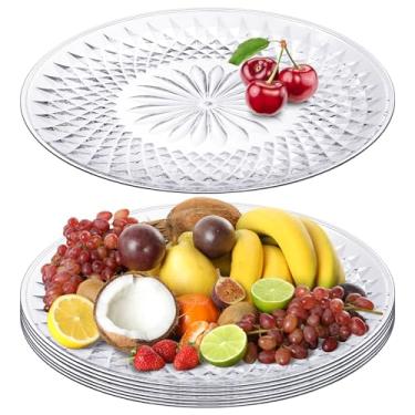Imagem de Fumete 6 travessas redondas de plástico para servir, bandeja de plástico transparente, pratos de flan de cristal acrílico para festa dos namorados, comida, bolo, biscoitos, frutas, aniversário,