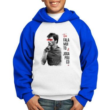 Imagem de Moletom Infantil Fala muito & Joga pouco - Foca na Moda, Branco, Azul,