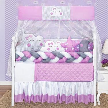 Imagem de Kit Protetor de Berço Americano Cabeceira Nuvem Estrela Lua Menina Lil