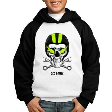 Imagem de Moletom Infantil Old Skull Motorcycle - Foca na Moda, Branco, Preto, 1