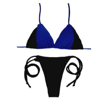 Imagem de Conjunto de biquini cortininha com bojo  - RAYS MODAS, Preto com azul,