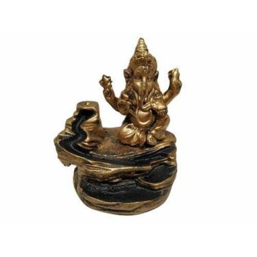 Imagem de Incensario Cascata Pedra Ganesha Zen 2 Chakras de Resina Dourado Envel