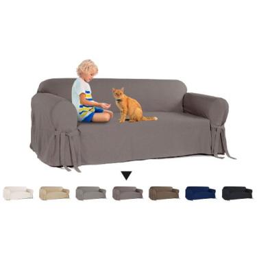 Imagem de Capa Protetor de Sofá 4 Lugares Tecido Gorgurão Lisa Sala Decorativa R