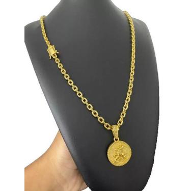 Imagem de Cordão Cadeado 5mm + Pingente São Jorge - Banhado a Ouro 18k - ToJoia1