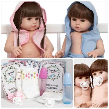 Imagem de Bebe Reborn Grande Gêmeos 46cm Com Roupão Saída de Banho - Cegonha Reb