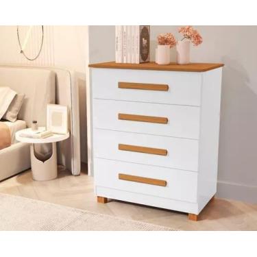 Imagem de Comoda Gaveteiro Suiça 4 Gavetas 100% Mdf - Basoto, BRANCO/NATURE